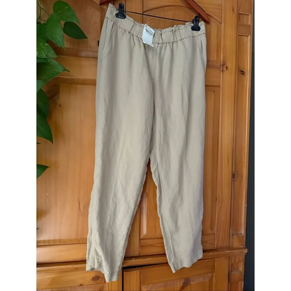 NWT H&M Lightweight Linen Trousers, Neutral Beige, Size 12